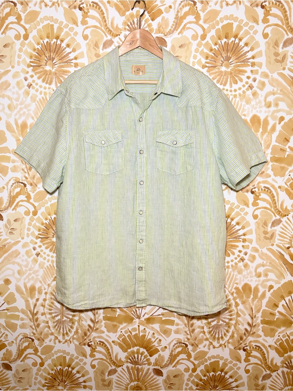 100% Linen Coastal Stripe Button-Up Shirt | Euro Summer Resort Casual - Picture 3 of 8